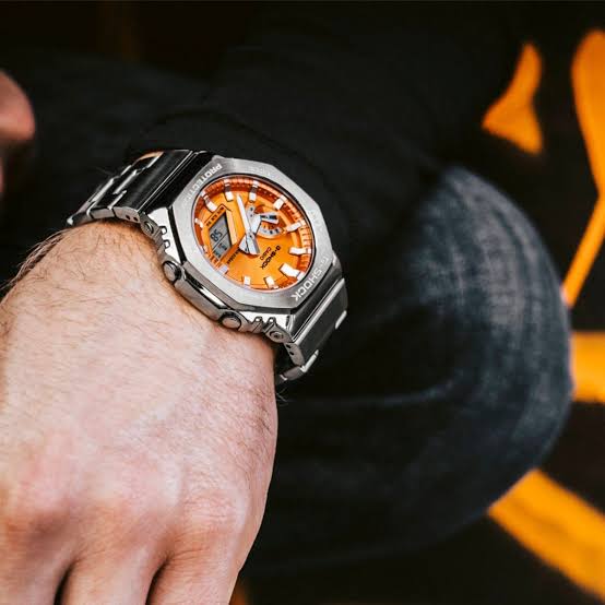 G SHOCK 2100 D SILVER ORANGE DIAL WATCH