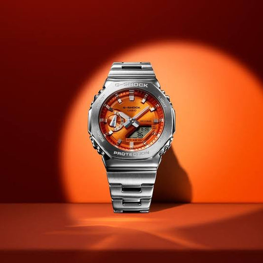 G SHOCK 2100 D SILVER ORANGE DIAL WATCH